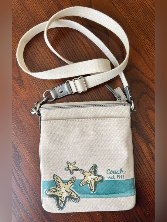 Coach Handbags - Coach Starfisg Crossbody Bag - Cream And Teal Canvas